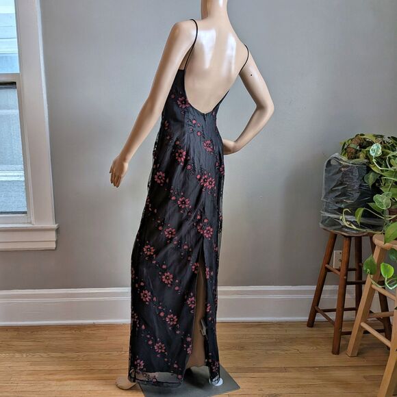 Vintage 90s Morgan & Co Black Floral Maxi Dress Prom Gown Glitter Velvet 11/12 - Picture 11 of 11